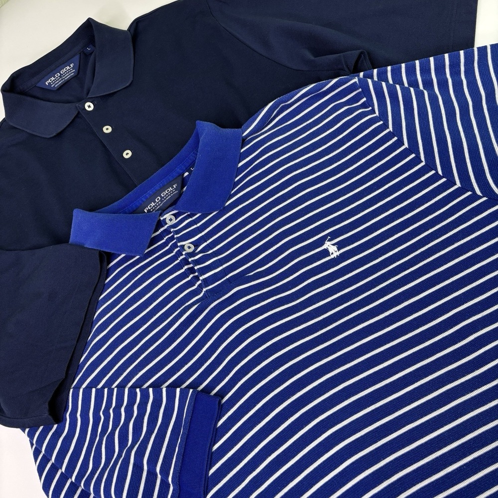 Lot 2 Ralph Lauren Polo Golf Shirt Men's Large Blue Short Sleeve Pima Cotton